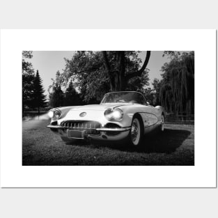 1960 Corvette C1 - Black White Posters and Art